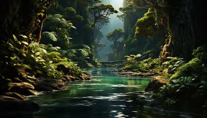 Tranquil scene underwater mystery, flowing water reflects nature beauty generated by AI