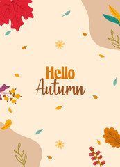 Autumn theme Hand Drawn Vector Template Design with falling leaves