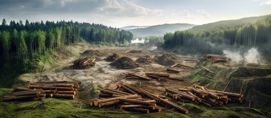 Illegal deforestation ecological damage felling trees