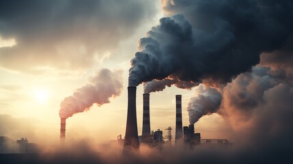 Factory chimney pipes emit hot smoke or air pollution vapors. Global warming concept
