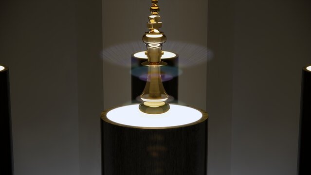 gold chess on a white background. 3D rendering illustration. The Golden chess piece standing on chessboard corner on dark or black background. Leadership, fighter, concept