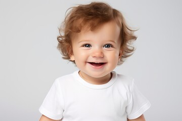 Naklejka premium baby smiling and looking up to camera on a white background