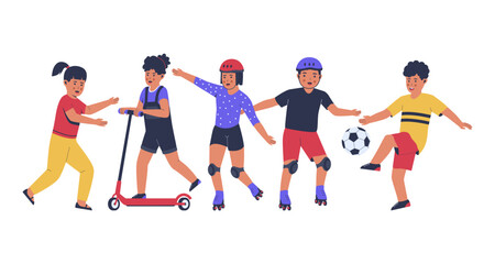 Vector collection of funny kids playing activity. Kids character. vector flat illustration