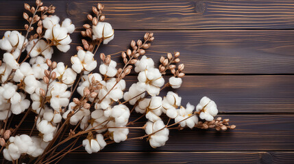 Cotton on wooden background