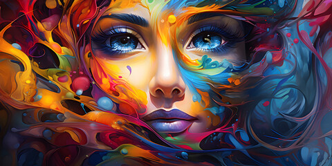 Colorful Face Painting Masterpiece,,,
Living Artwork Woman with Painted Colors  Generative Ai