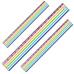 There are 3 rainbow-patterned rulers