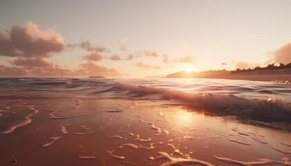 Fototapeta premium Sunset over the tranquil coastline, a golden beauty in nature generated by AI