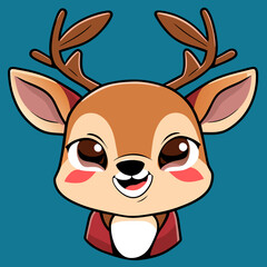 Funny and Cute Cartoon Christmas Deer Wear Christmas