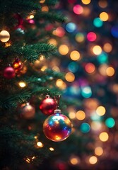 Obraz na płótnie Canvas Snowflakes christmas balls hanging on Christmas tree with blurry background.