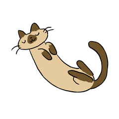 Cute illustration of a Siamese cat sleeping
