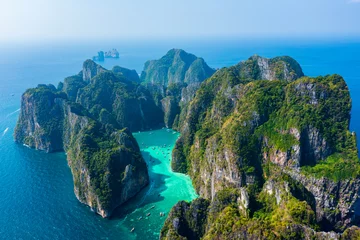 Fotobehang Aerial drone photography of Phi Phi Island, Krabi Province, Thailand. © Sky view
