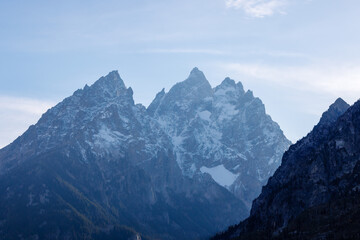 Fototapeta na wymiar The Cathedral Group mountains in Grand Teton National Park from Cathedral Group Turnout