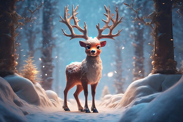 Cute Rudolph is looking at us. generative AI