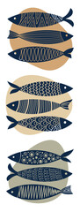 Fish silhouette vector illustration pattern with abstract designs and modern colors