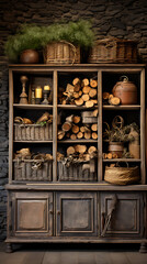Rustic Cabinet with Wicker Baskets - Texture Focus