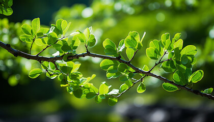 Fototapeta na wymiar Fresh green leaves on tree branch in nature vibrant beauty generated by AI
