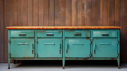 Fototapeta premium Vintage Metal Kitchen Cabinet with Enamel Finish