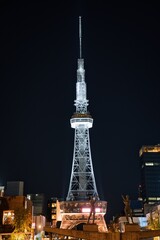 Aichi, Japan - October 25, 2023: Night view of Nagoya TV Tower in Aichi, Japan
