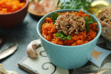 Houria, cooked carrot salad, a traditional dish of Tunisian cuisine