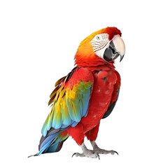 Naklejka premium front view, Close up of a red, blue Macaw isolated on transparent back ground, facing to camera. 