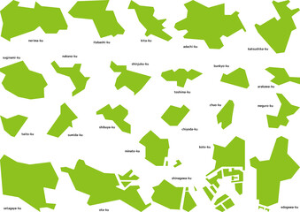 シンプルな東京23区パーツ地図　セット