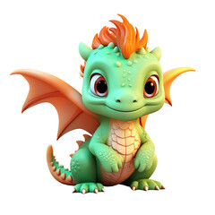 Fototapeta premium Minimalistic 3d cute baby dragon Animal Illustration on transpernt Background
