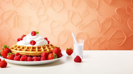 waffles and strawberries, blueberry isolated on white background