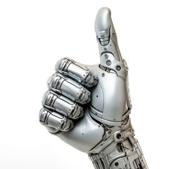 A robot hand showing thumb up Isolated on white background