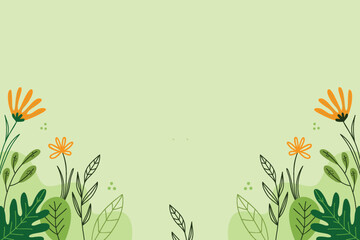 Green natural background, with orange flower and leaf plant on green background vector design	