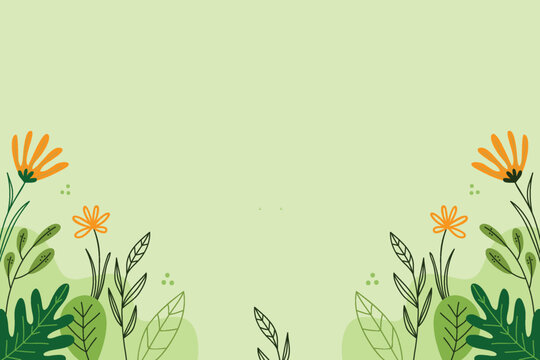 Green natural background, with orange flower and leaf plant on green background vector design © Rizal