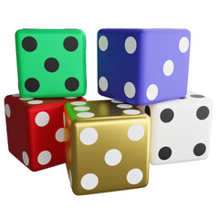 Colorful dice clipart flat design icon isolated on transparent background, 3D render entertainment and board game concept