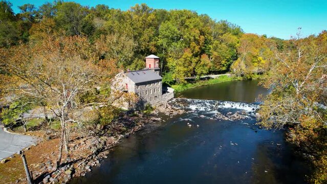 historic Mill autumn drone wilmington delaware brandywine river
