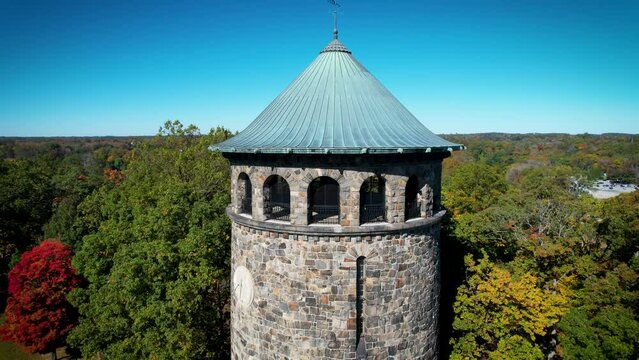 Rockford Tower Wilmington Delaware drone iconic spiral ascent autumn sun leaves