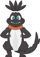 Mystical, fabulous funny black dinosaur. Cartoon style