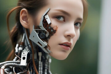 female cyborg with rusting parts