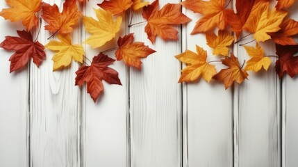 Autumn leaves on a white wooden