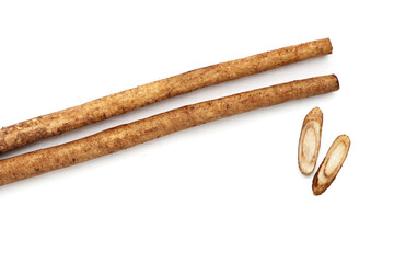 Burdock Root (Gobo) on white background.