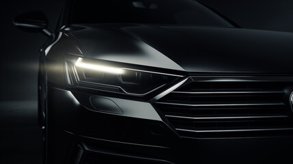 Matte black car headlights with light and speed.