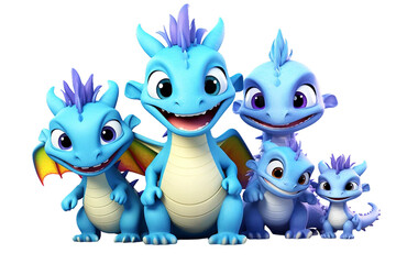 Fototapeta premium 3d cartoon cute dragon family clipart png sublimation
