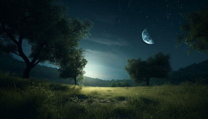 Fototapeta premium Mysterious night sky reveals a spooky, star filled galaxy landscape generated by AI