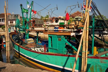 Fototapeta na wymiar Traditional colorful fishing boat in Pasuruan - fishing village