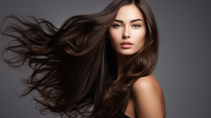 Naklejka premium Beautiful brunette woman with long brown hair