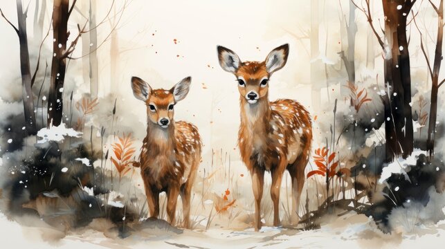 Watercolor Hello Winter Animals Background Horizontal, Merry Christmas Background ,Hd Background