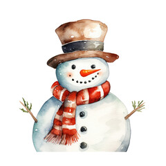 Hand-Painted Snowman Watercolor Illustration on White Background