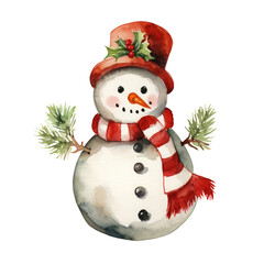 Hand-Painted Snowman Watercolor Illustration on White Background