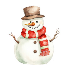 Hand-Painted Snowman Watercolor Illustration on White Background