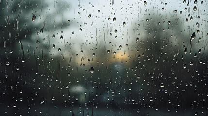 Imagine a close-up view of a windowpane during a gentle rain. Individual raindrops streak down the glass, their paths clear and defined against the backdrop. 