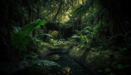 Tranquil scene of a tropical rainforest, untouched by human hands generated by AI