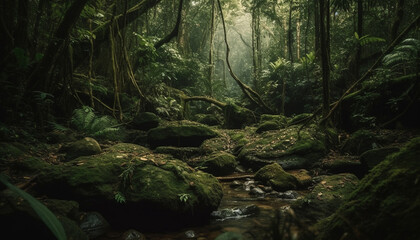 Obraz premium Tranquil scene of a tropical rainforest, untouched by human presence generated by AI