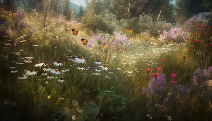 Fototapeta na wymiar A vibrant meadow of wildflowers in the summer sun generated by AI